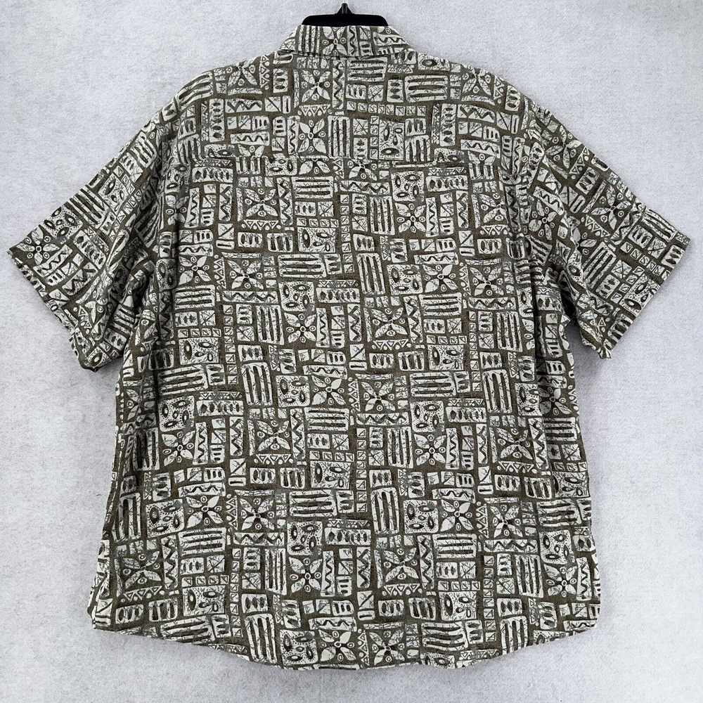 Woolrich Cotton Button Polynesian Short Sleeve Hawaiian Shirt Olive Green Men Lg - Picture 2 of 9